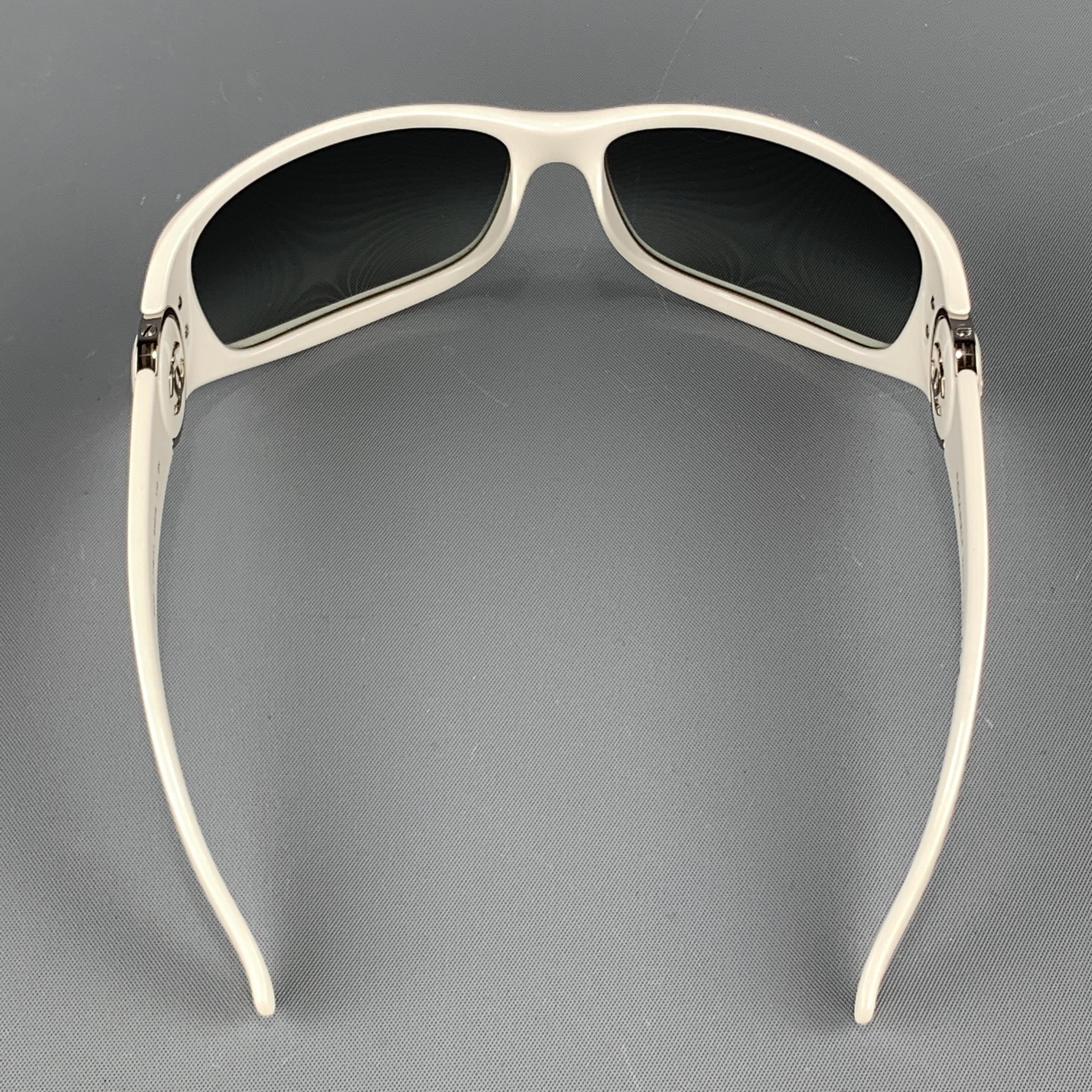 Black CHANEL White Rectangle Ombre Lens Silver Tone CC 6030 Sunglasses