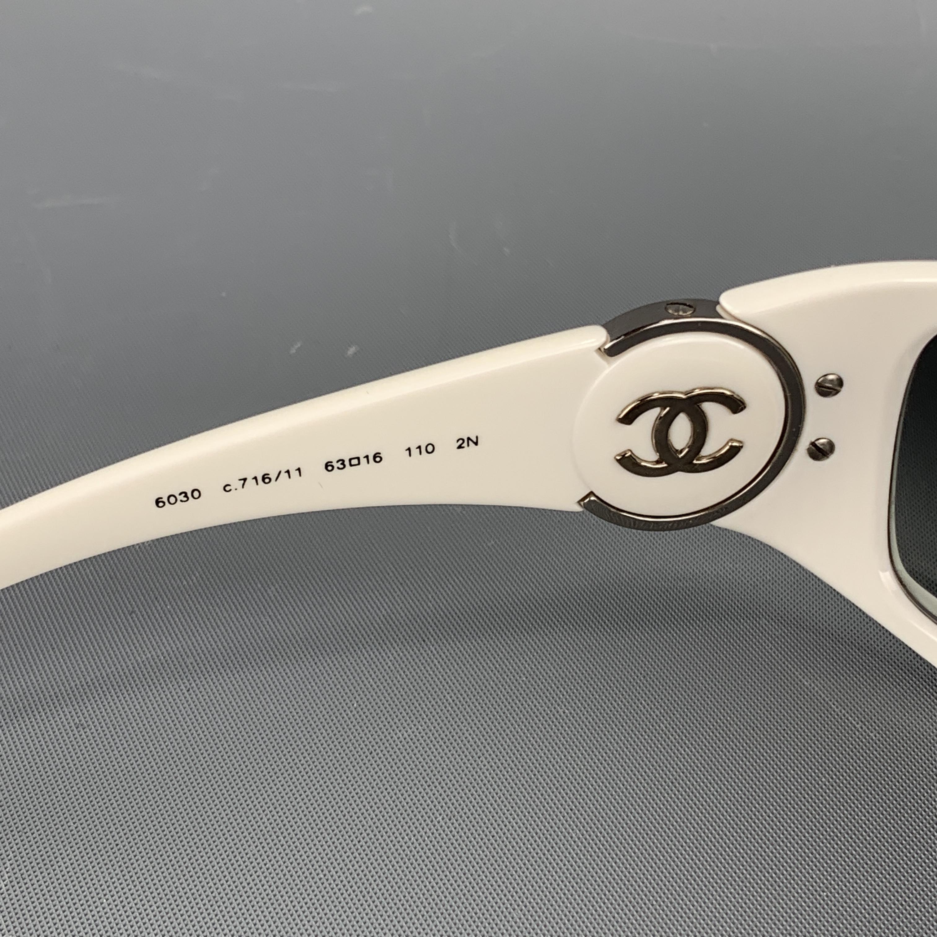 Black CHANEL White Rectangle Ombre Lens Silver Tone CC 6030 Sunglasses