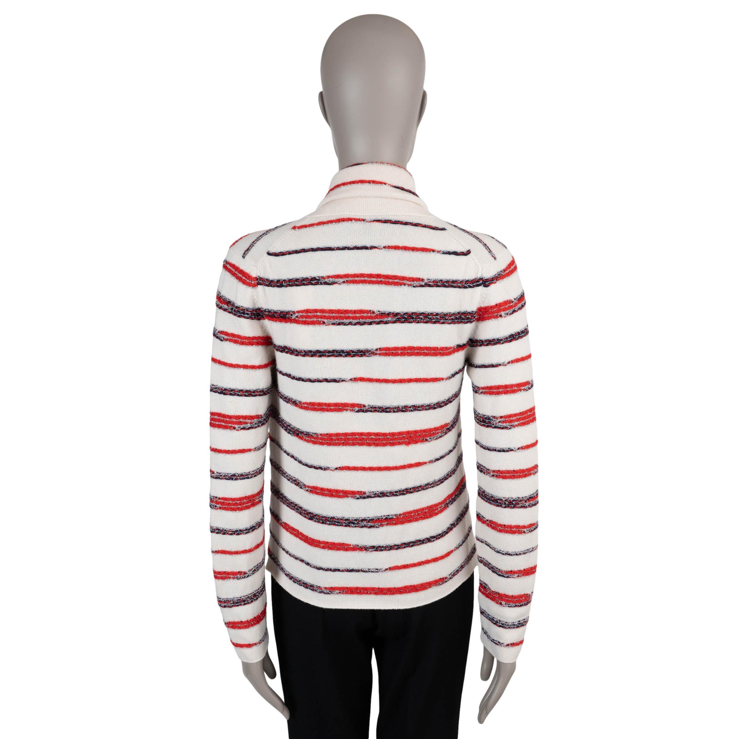 Grigio CHANEL bianco rosso blu cashmere 20S STRIPED KNIT Giacca 38 S in vendita