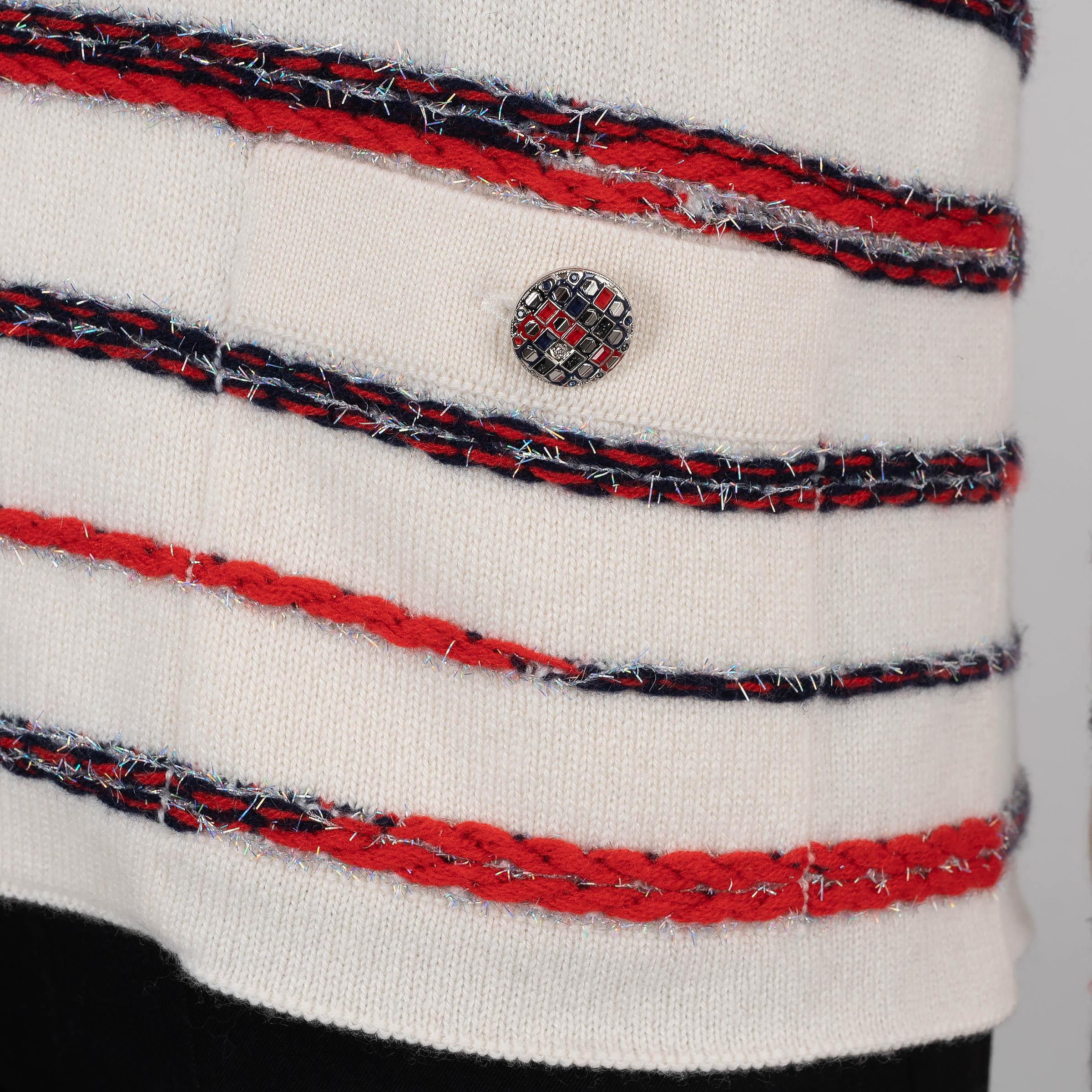 CHANEL bianco rosso blu cashmere 20S STRIPED KNIT Giacca 38 S in vendita 1