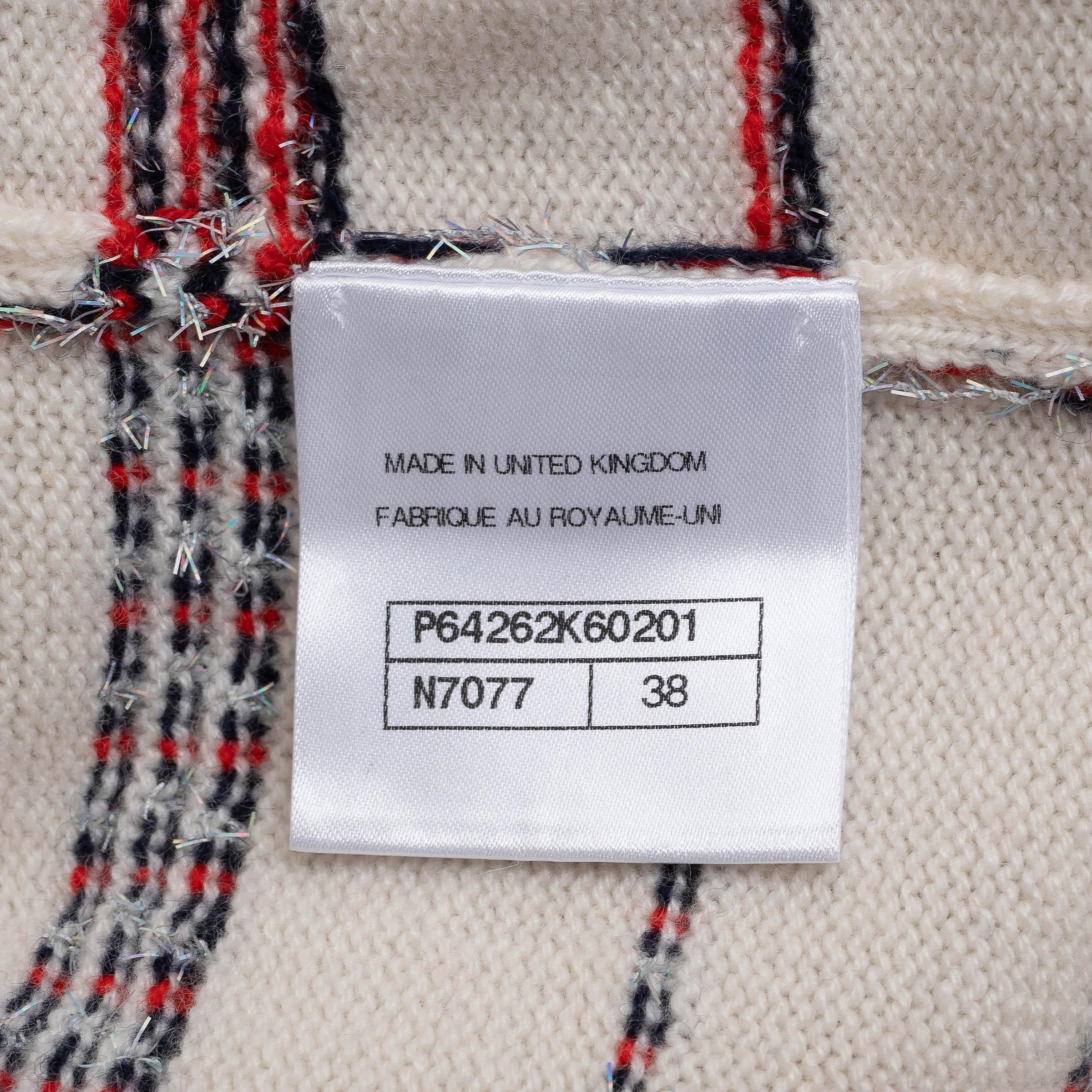 CHANEL bianco rosso blu cashmere 20S STRIPED KNIT Giacca 38 S in vendita 3
