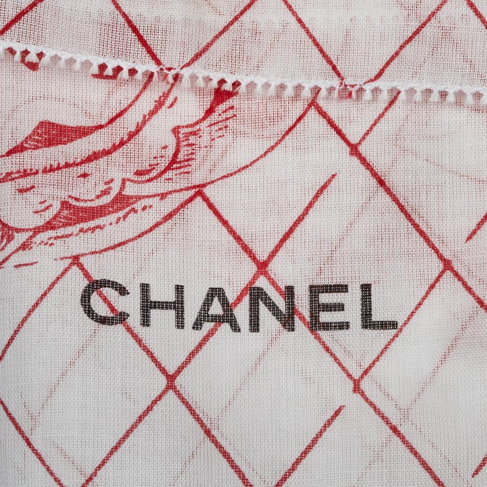 Beige Chanel White & Red Cuba Cotton Scarf