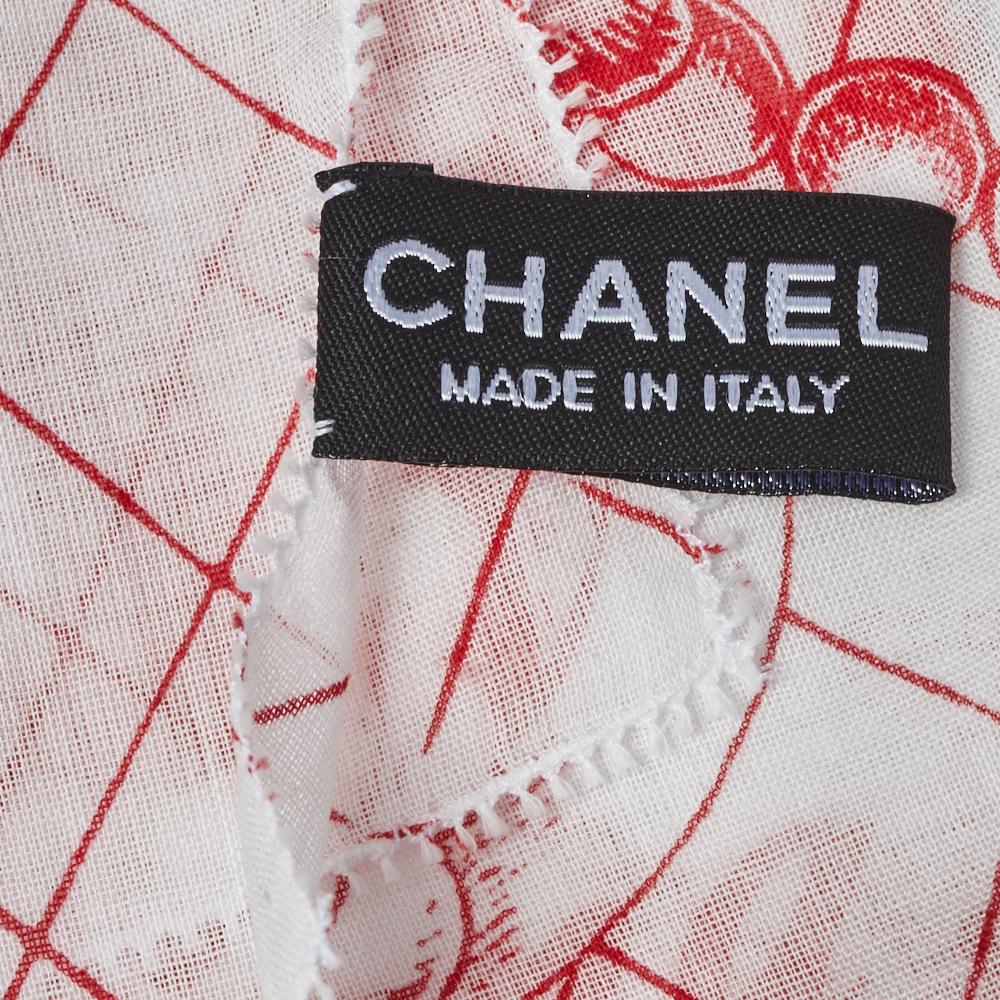 Women's Chanel White & Red Cuba Cotton Scarf