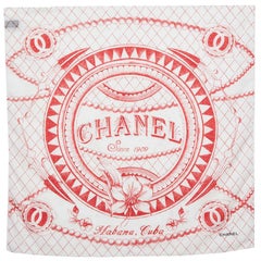Chanel White & Red Cuba Cotton Scarf