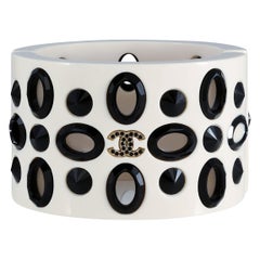 Chanel White Resin and Crystal Hinged Cuff