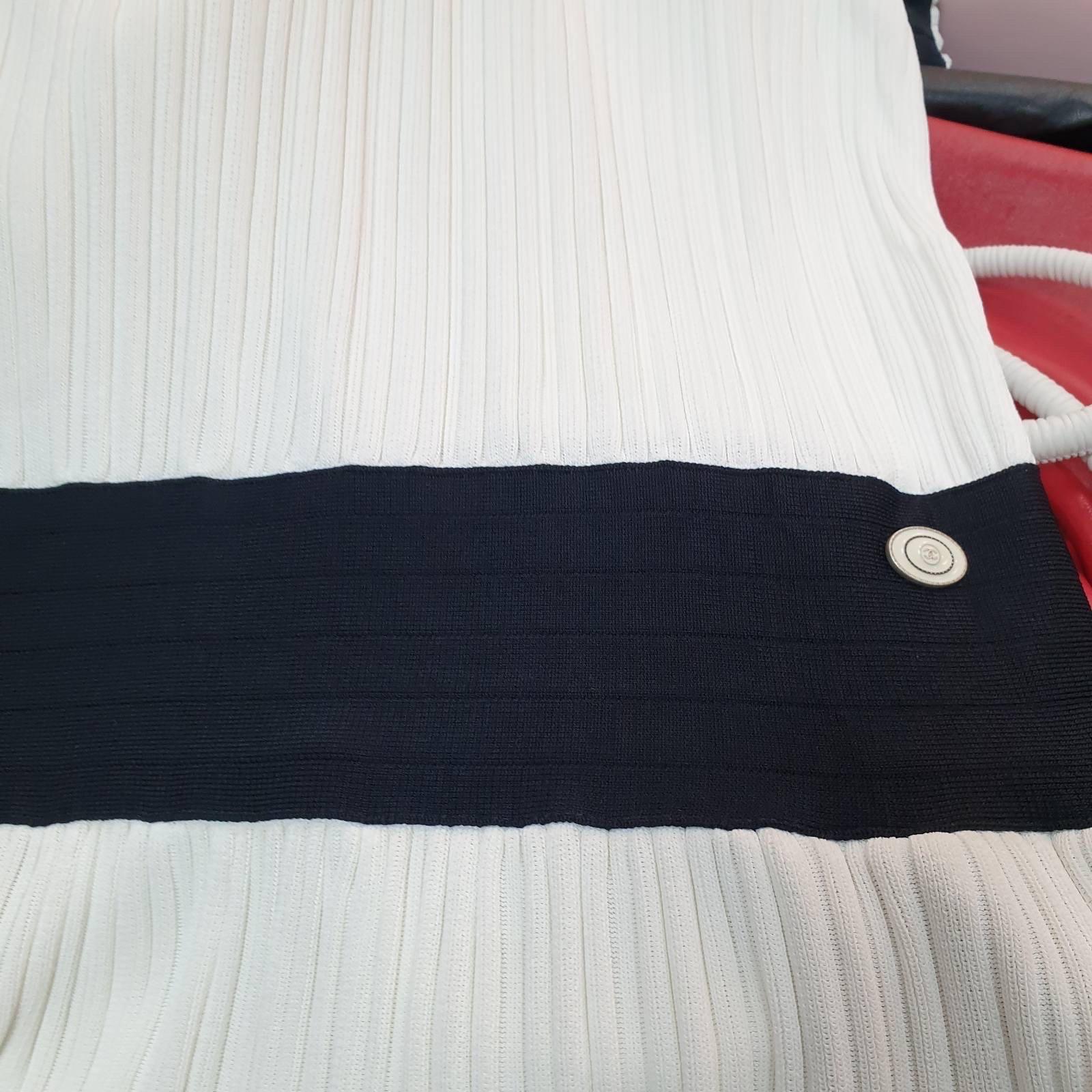 Chanel White Rib Knit Contrast Trim Detail Mini Dress 1