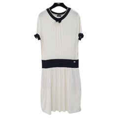 Chanel White Rib Knit Contrast Trim Detail Mini Dress