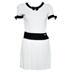 Chanel White Rib Knit Contrast Trim Detail Mini Dress S