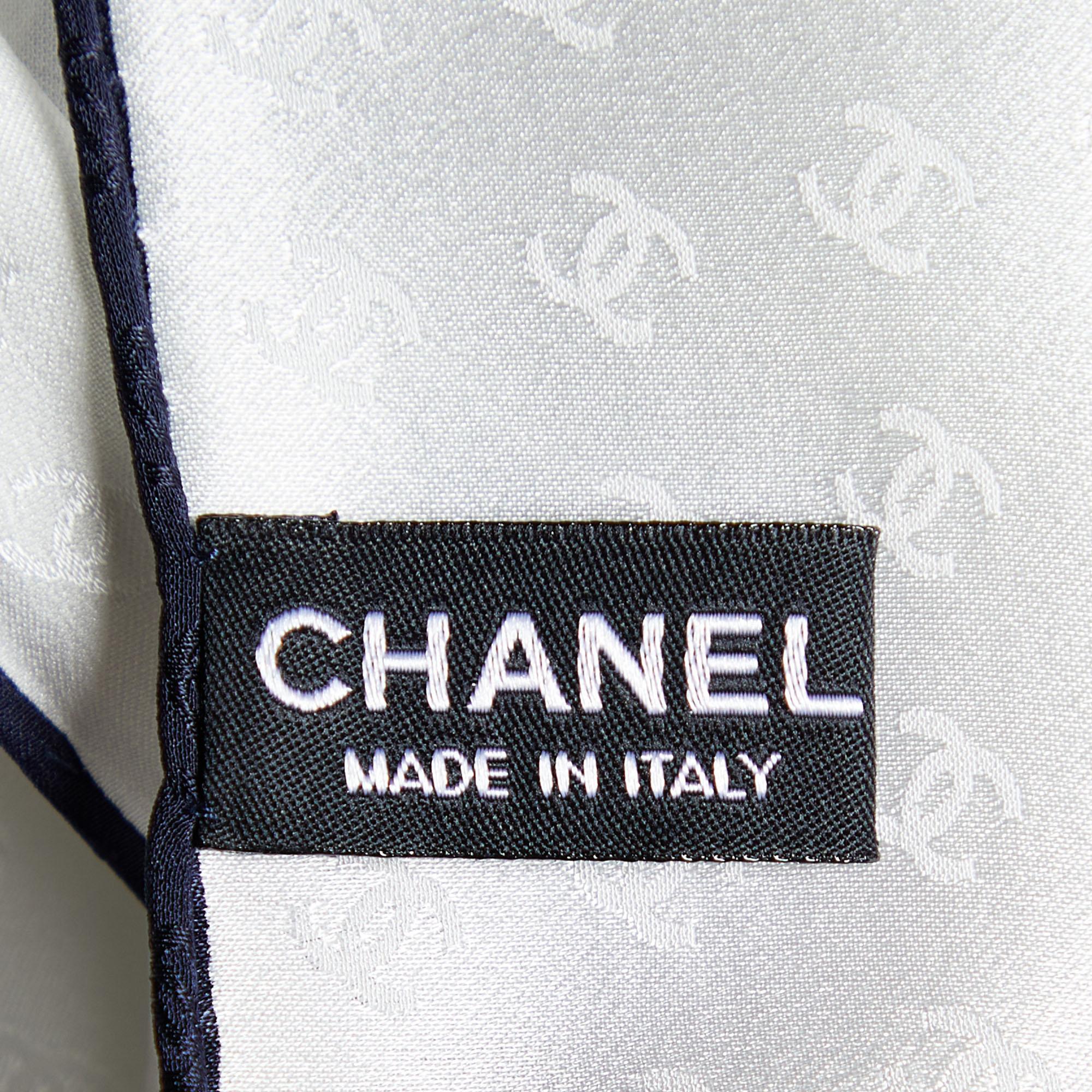 Chanel White Ribbon Print CC Silk Scarf For Sale at 1stDibs
