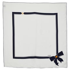 Chanel White Ribbon Print CC Silk Scarf