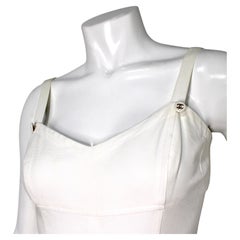 Chanel White Romper With Interlocking CC Logo Buttons & Pockets circa 1997