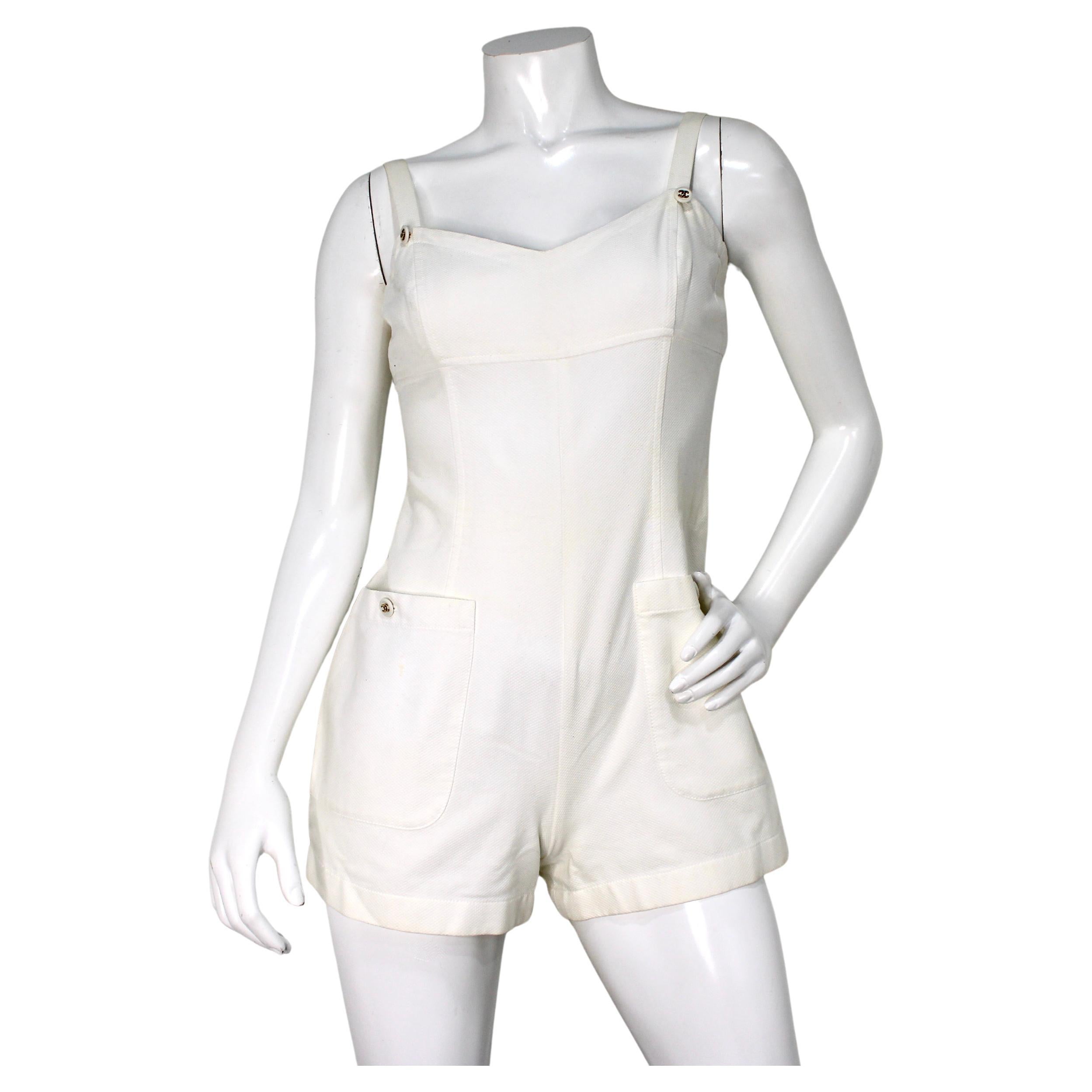 Chanel White Romper With Interlocking CC Logo Buttons 
Pockets circa 1997