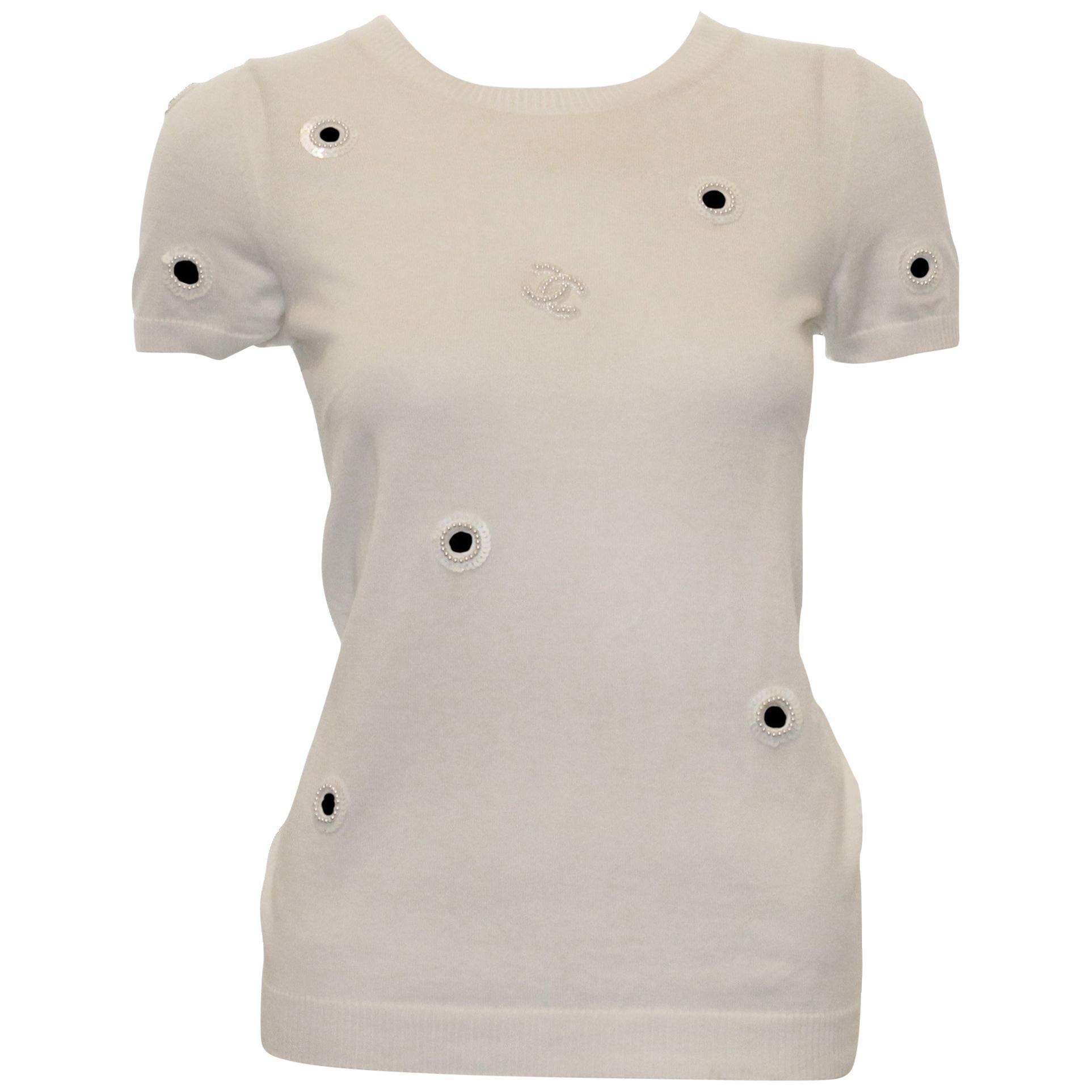 Chanel White Round Neckline Short Sleeve Top 2008  Spring Collection