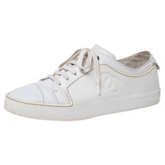 Chanel White Rubber And Leather CC Lace Up Sneakers Size 38