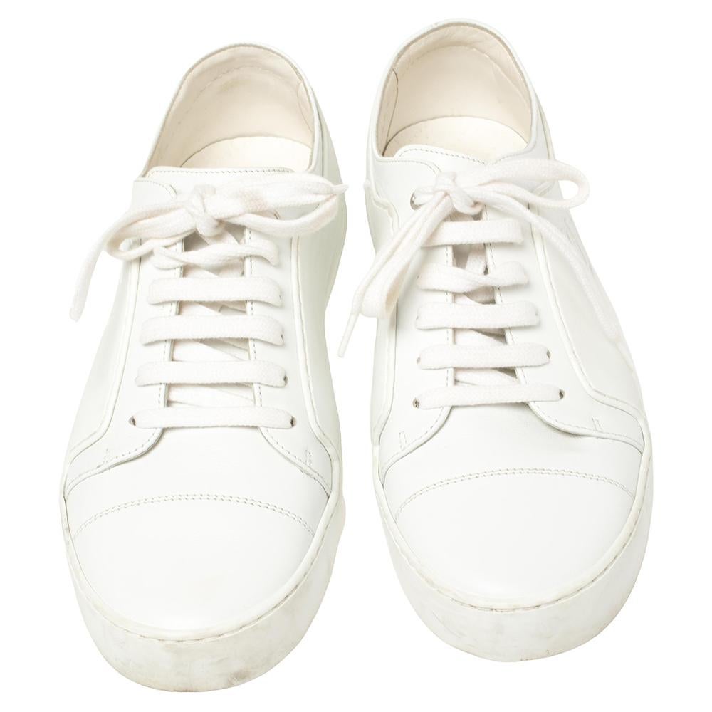 Gray Chanel White Rubber And Leather CC Lace Up Sneakers Size 40