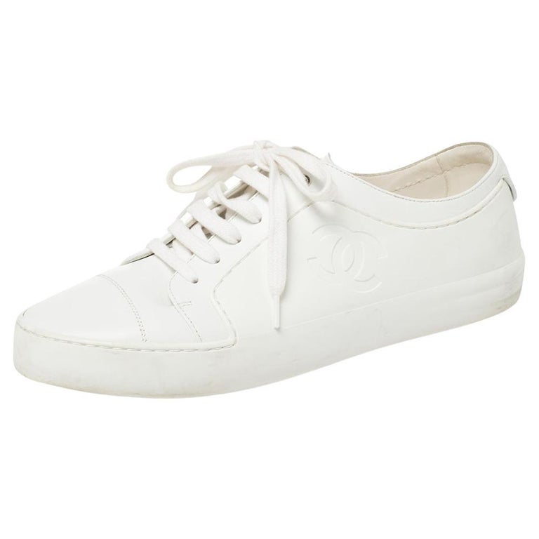 Chanel White Rubber And Leather CC Sneakers Size 40 at 1stDibs