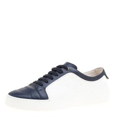 Chanel White Rubber And Navy Blue Leather CC Low Top Sneakers Size 38