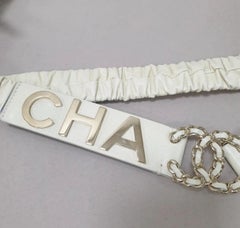 Chanel White Ruched Leather Belt