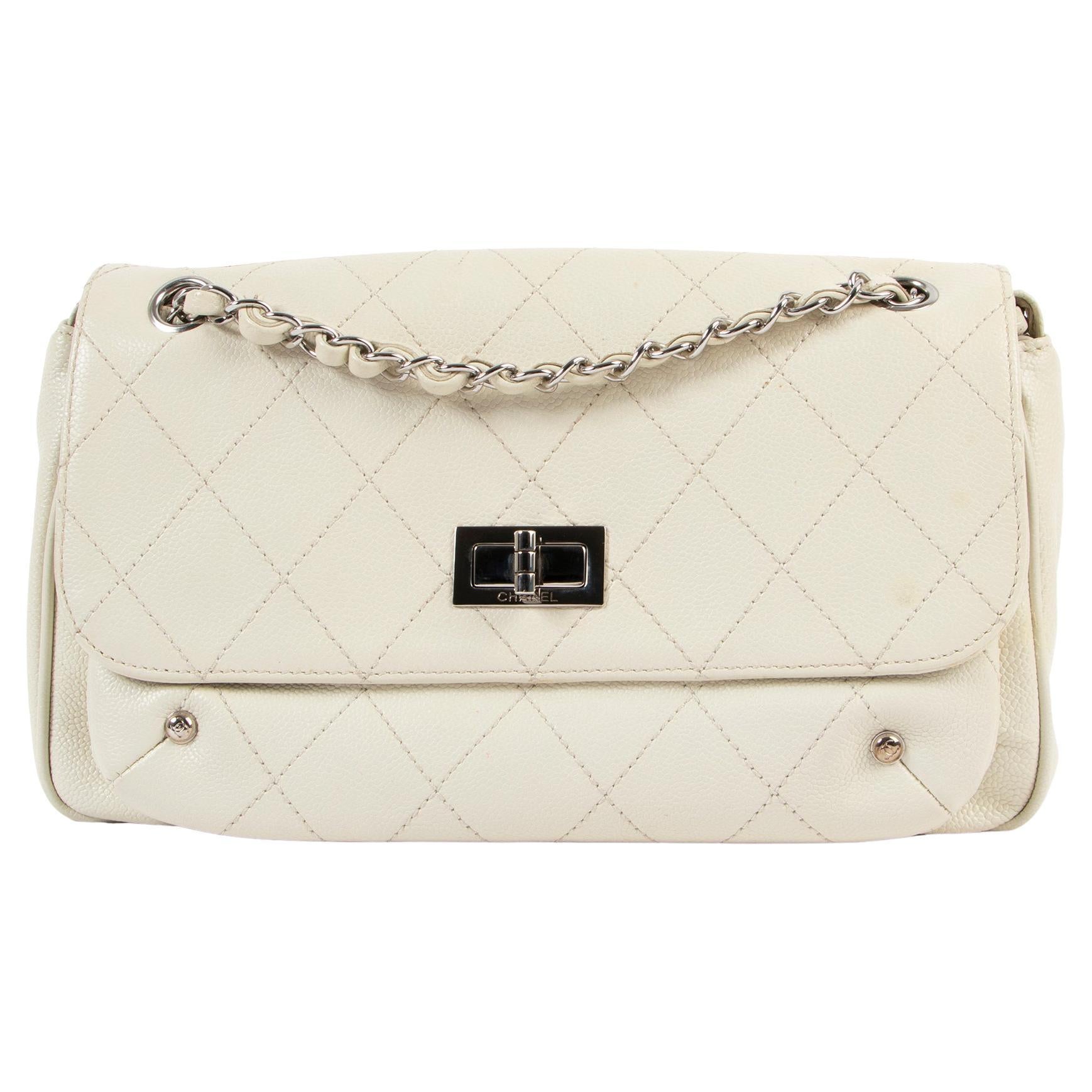 Chanel Light Grey Quilted Caviar Jumbo Classic Double Flap Bag at