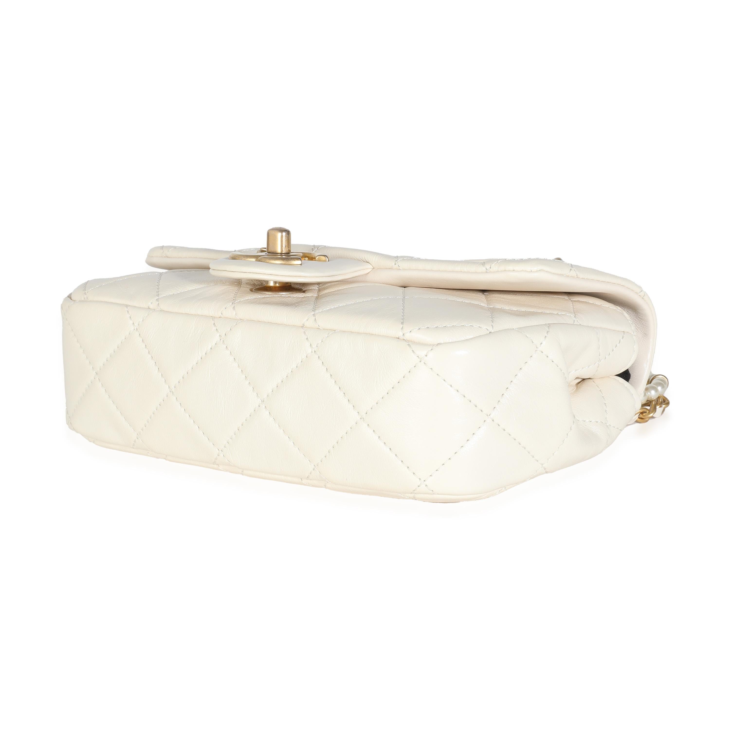 Chanel White Shiny Quilted Lambskin Pearl Chain Mini Flap Bag For Sale 1
