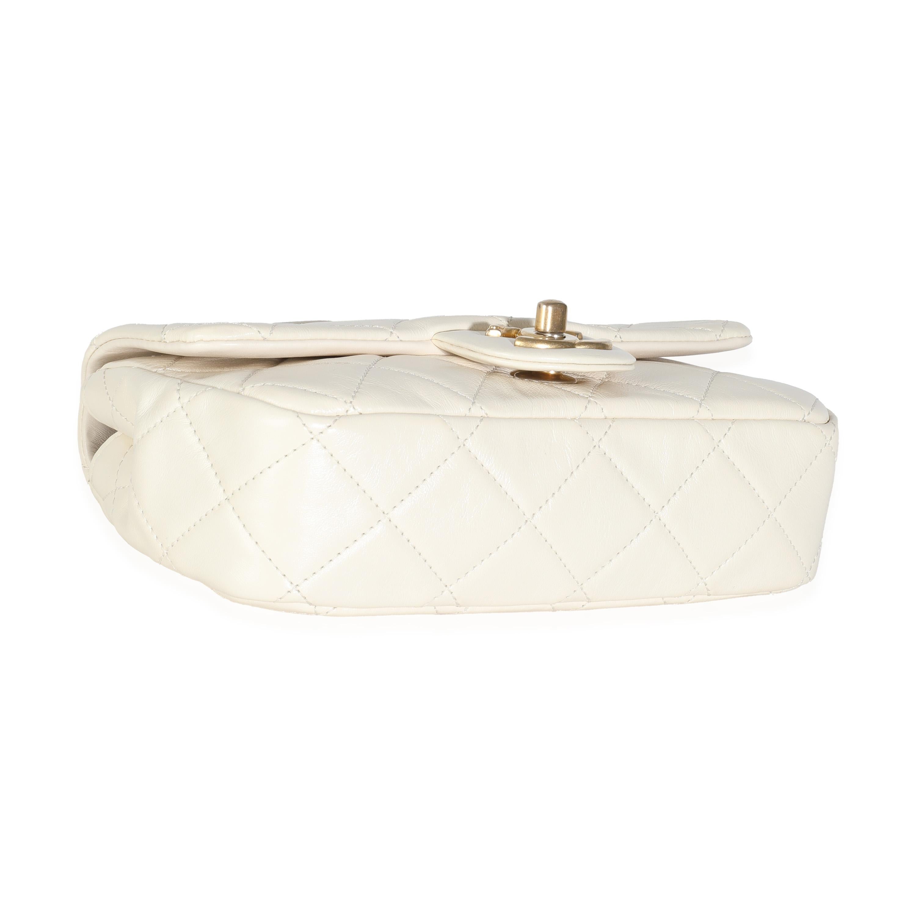 Chanel White Shiny Quilted Lambskin Pearl Chain Mini Flap Bag For Sale 3