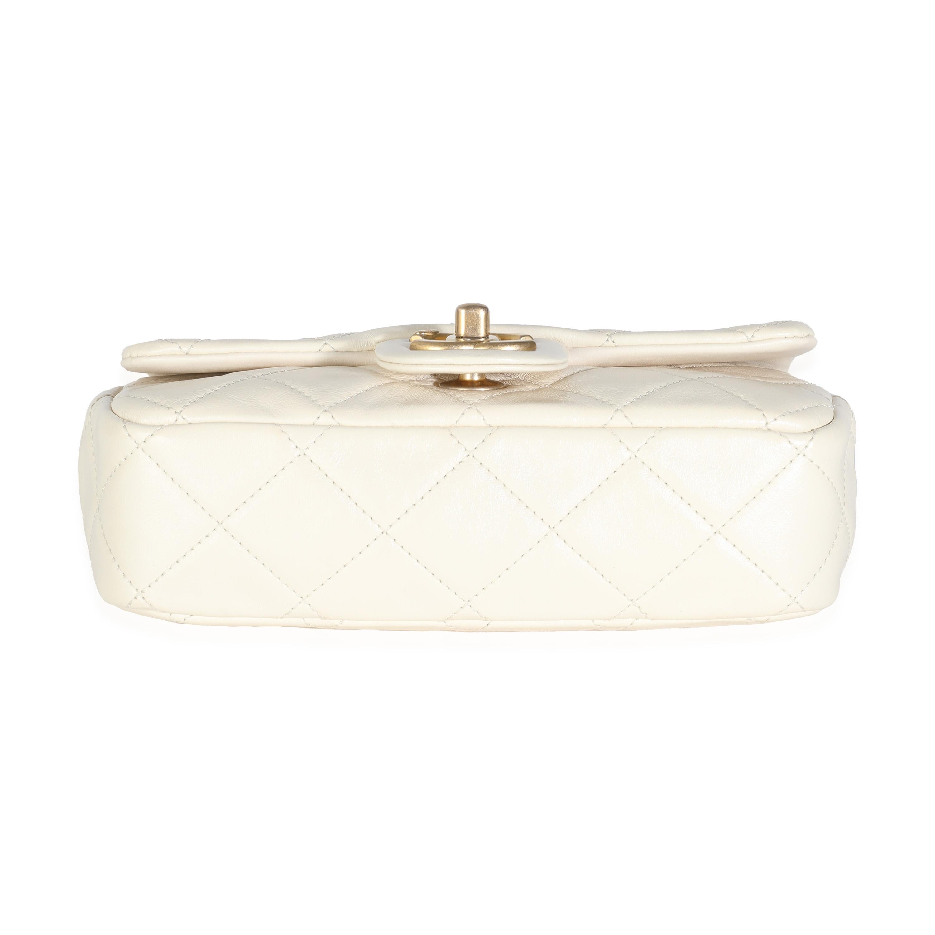 Chanel White Shiny Quilted Lambskin Pearl Chain Mini Flap Bag For Sale 4