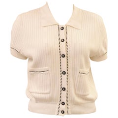 Chanel White Short Sleeves Knitted Cotton Cardigan