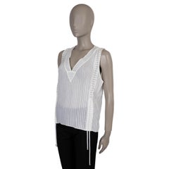CHANEL white silk 14P STRIPED SEMI SHEER Tank Top Shirt 42 L