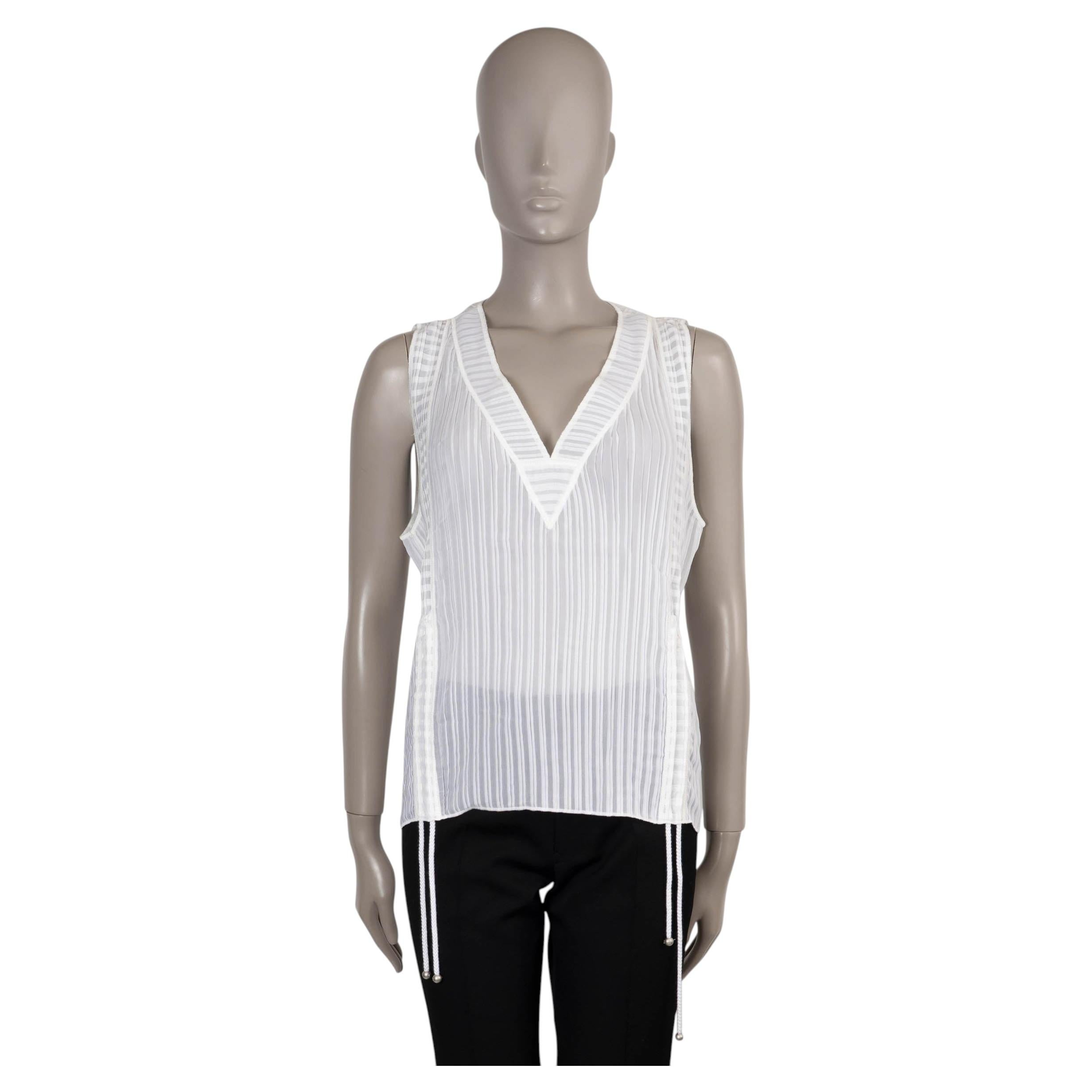 CHANEL white silk 14P STRIPED SEMI SHEER Tank Top Shirt 42 L