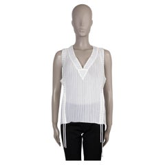 CHANEL white silk 14P STRIPED SEMI SHEER Tank Top Shirt 42 L