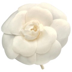 Vintage Chanel White Silk Camellia Brooch