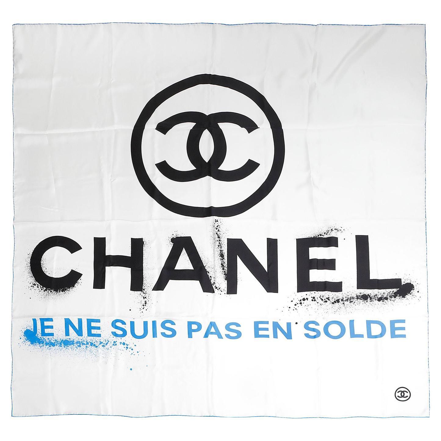 Chanel White Silk Je Ne Suis Pas En Solde Scarf