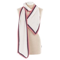 Chanel White Silk Stole Wool Trim