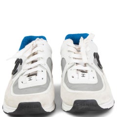 Chaussures de sport CHANEL en cuir blanc argenté bleu argenté, 2018, taille 38,5