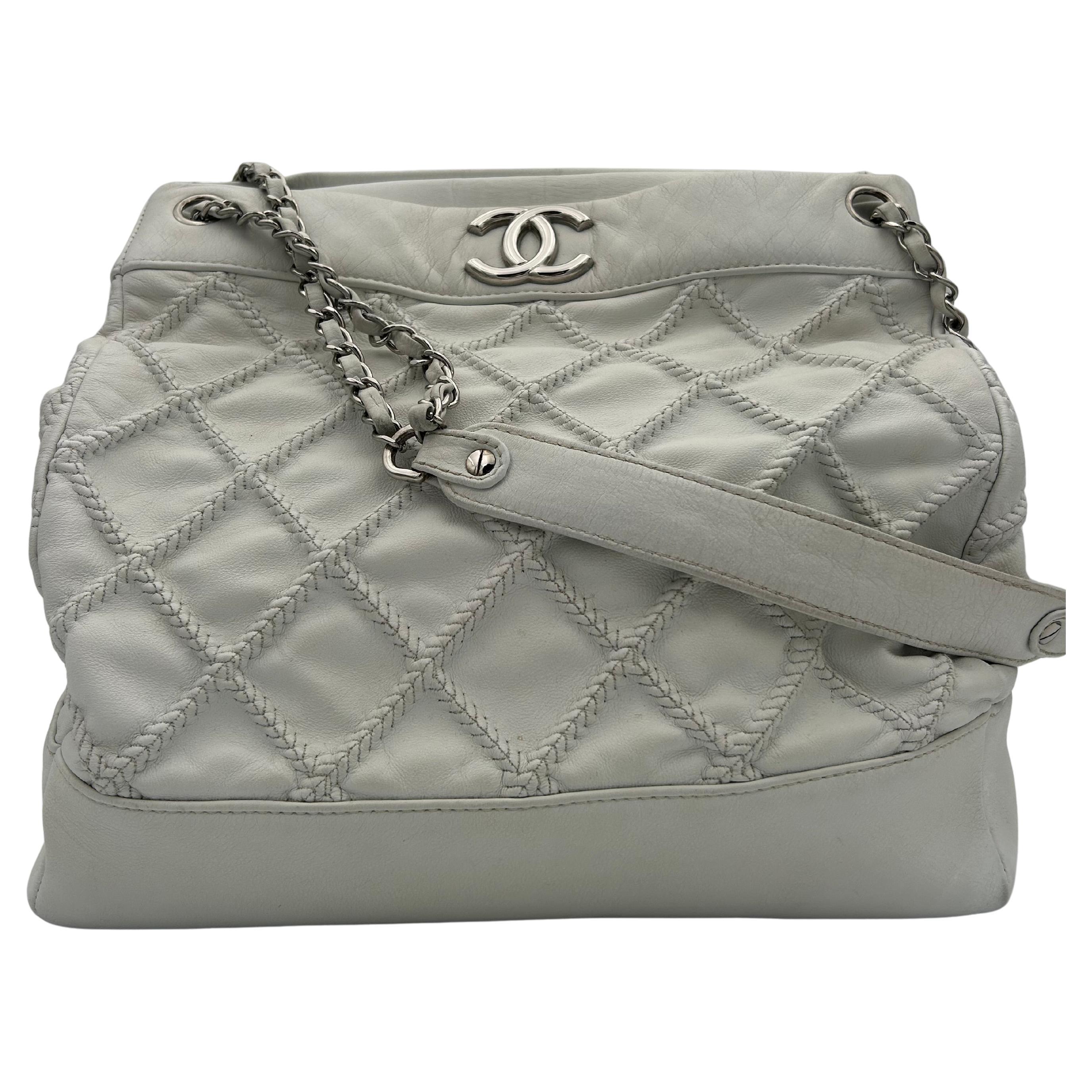 Chanel White Silver Hardware Shoulder Bag 2008-2009 For Sale