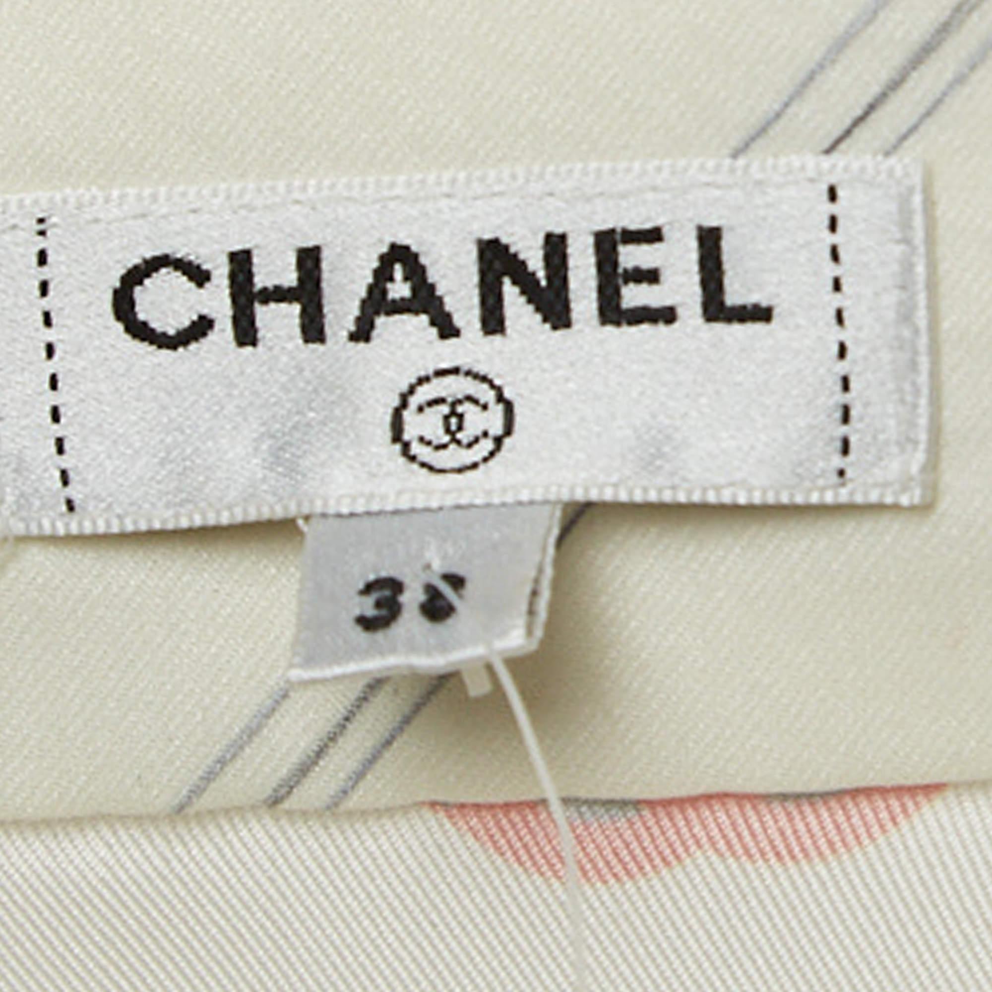 Chanel White Ski Printed Chiffon Maxi Skirt M In Excellent Condition In Dubai, Al Qouz 2