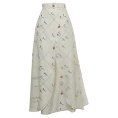 Chanel White Ski Printed Chiffon Maxi Skirt M