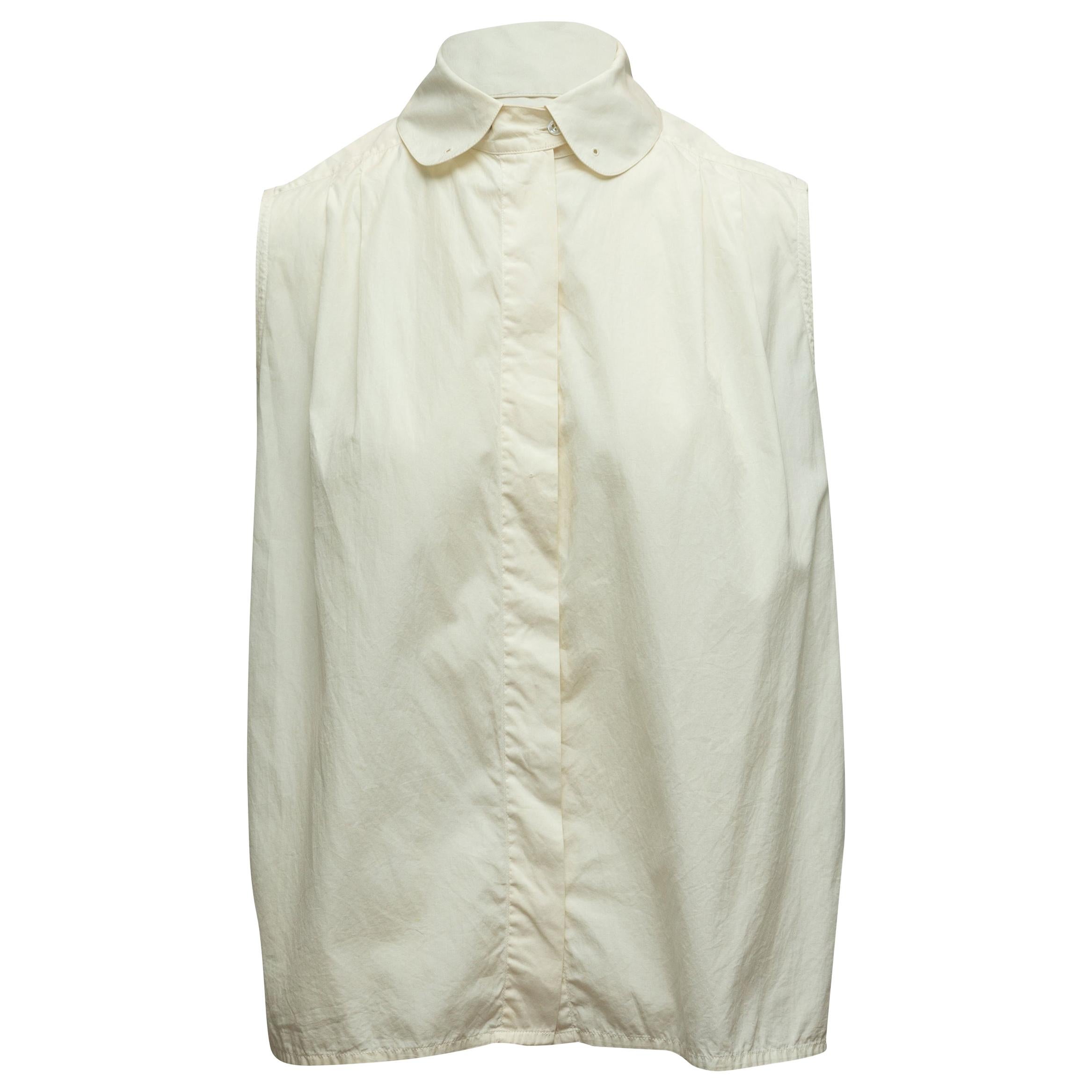 Chanel White Sleeveless Collared Top