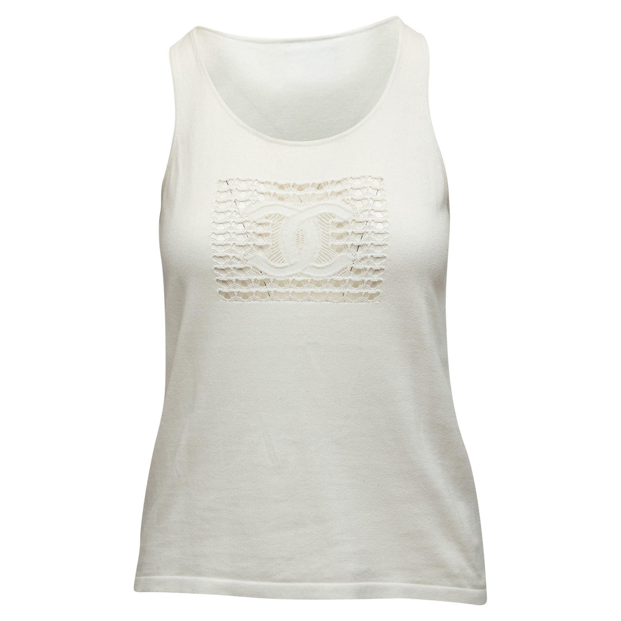 Chanel White Sleeveless Crochet CC Top For Sale at 1stDibs