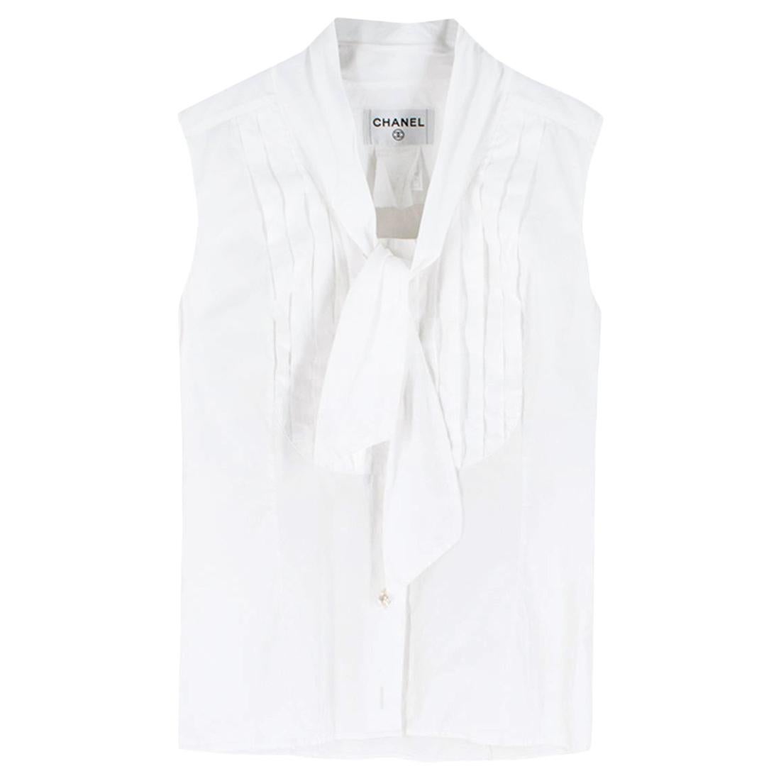 Chanel White Sleeveless Shirt Top -  Size Small For Sale
