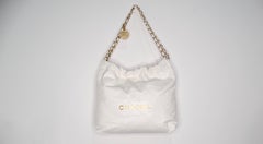 Chanel White Small 22 Shiny Calfskin Leather Hobo Bag
