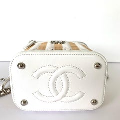 Chanel White Small Rattan Vanity Case Silver Hardware