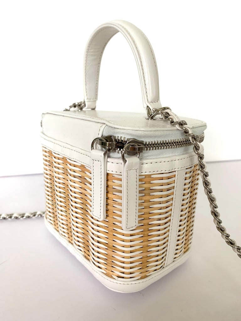 Chanel White Small Rattan Vanity Case Silver Hardware at 1stDibs ...