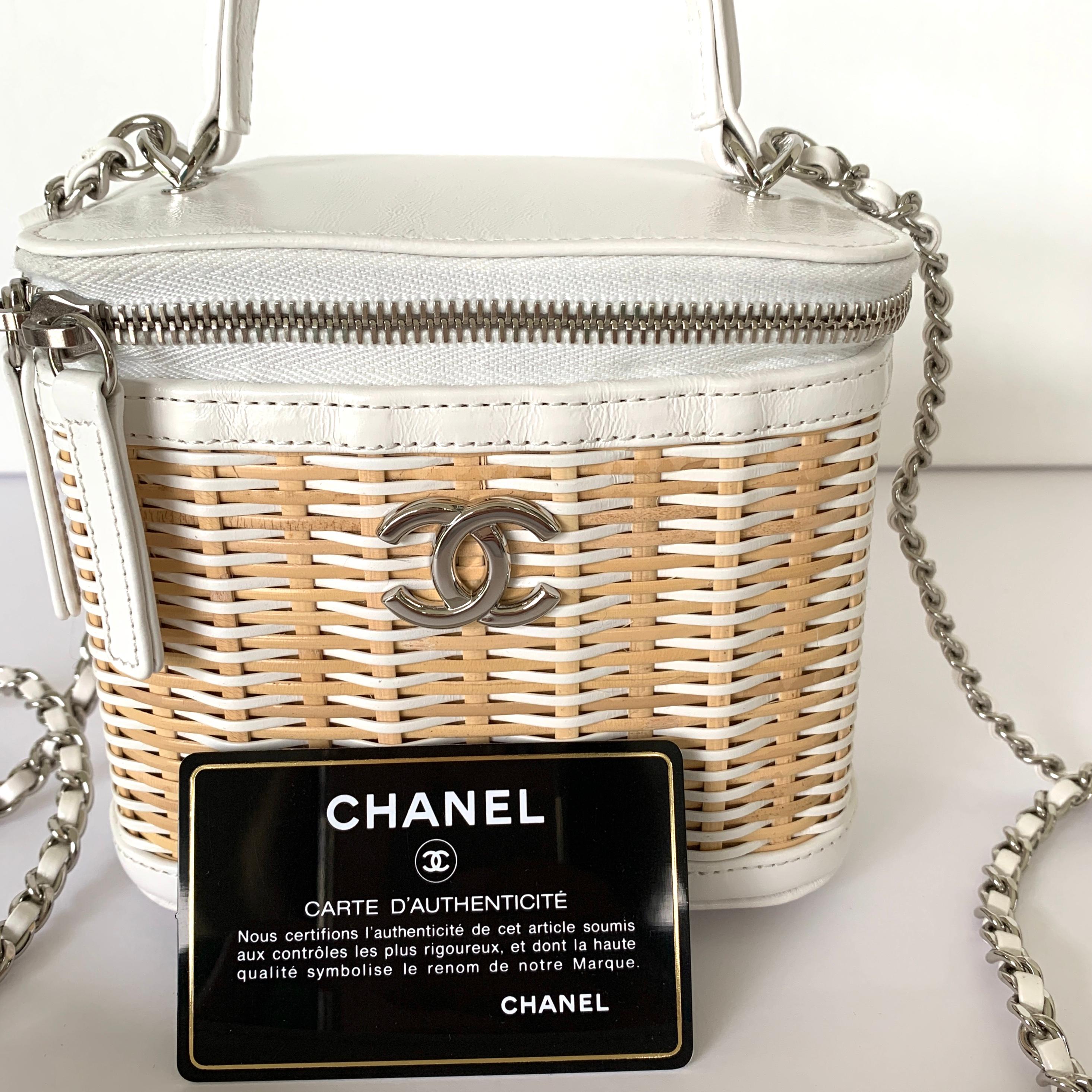 Chanel White Small Rattan Vanity Case Silver Hardware 1