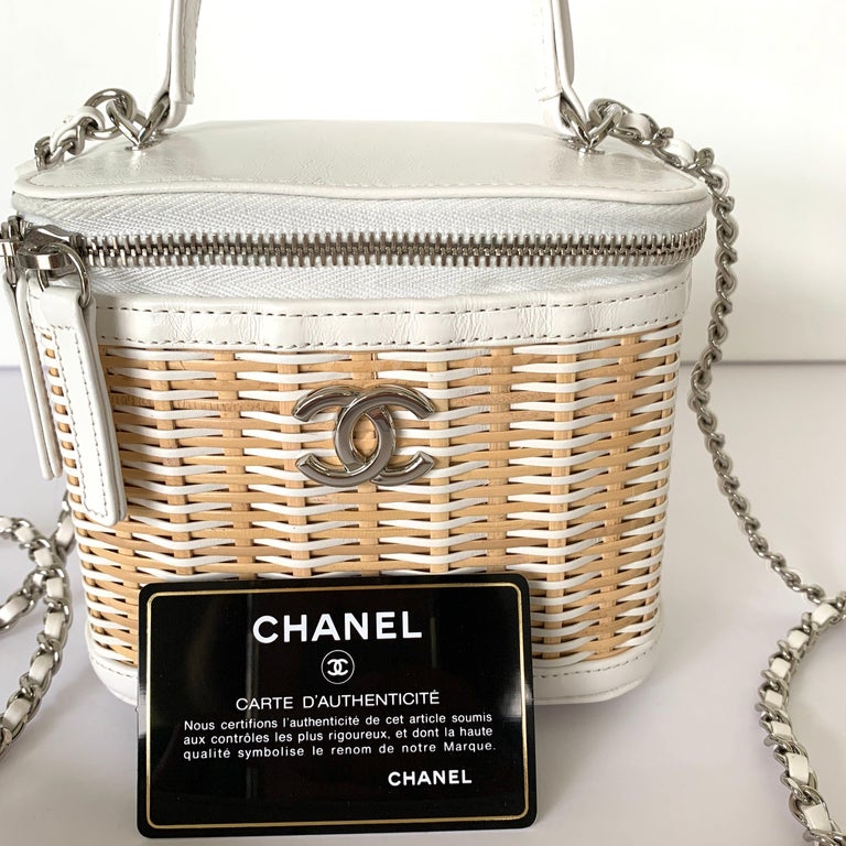 Chanel White Small Rattan Vanity Case Silver Hardware