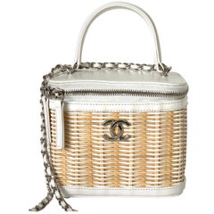 Chanel White Small Rattan Vanity Case Silver Hardware