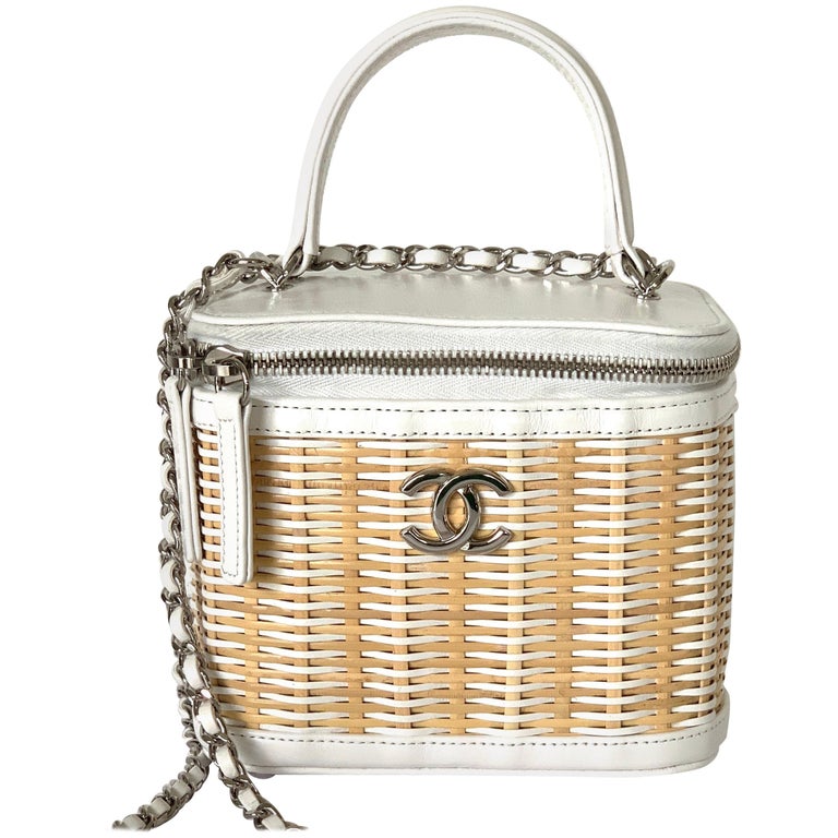 Chanel Natural Rattan And White Leather Medium Vanity Case Silver Hardware,  2019 Available For Immediate Sale At Sotheby's