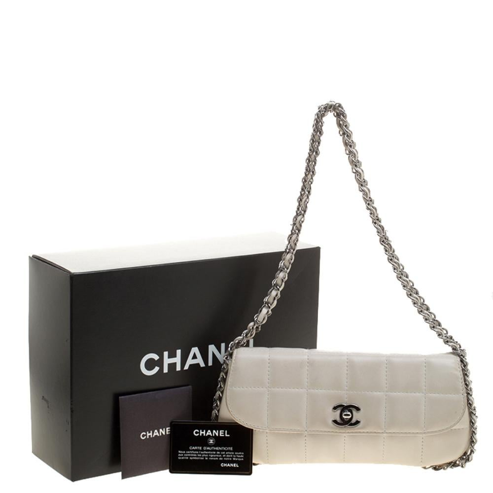 Chanel White Square Quilted Leather East West Baguette Flap Bag 7