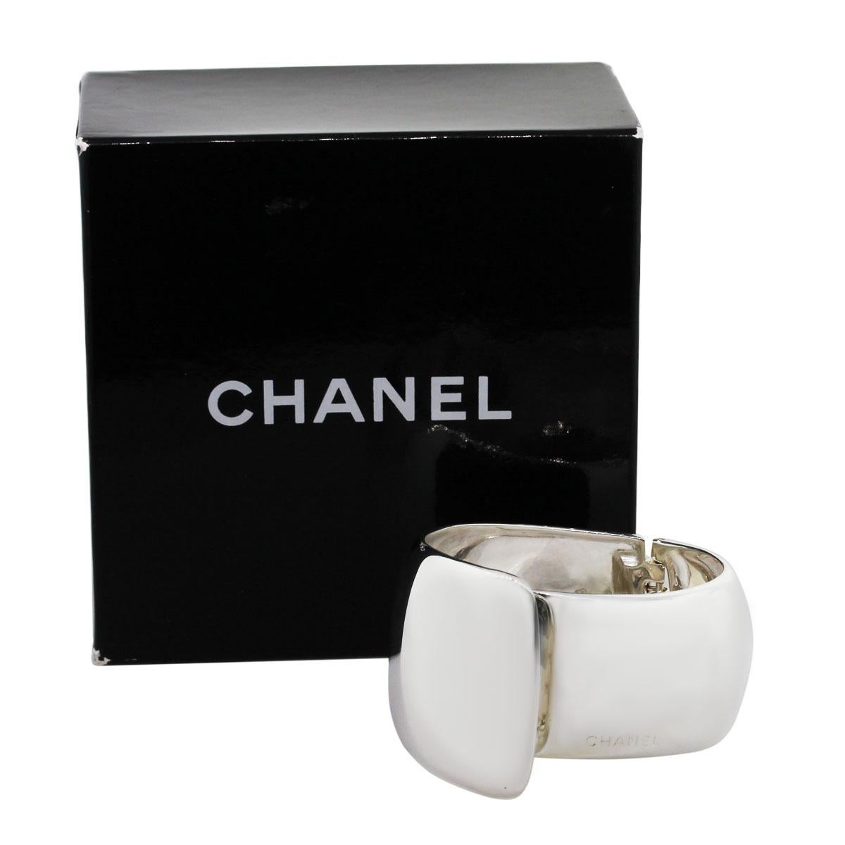 Women's Chanel White Sterling Silver Crossover Hinged Bangle Bracelet