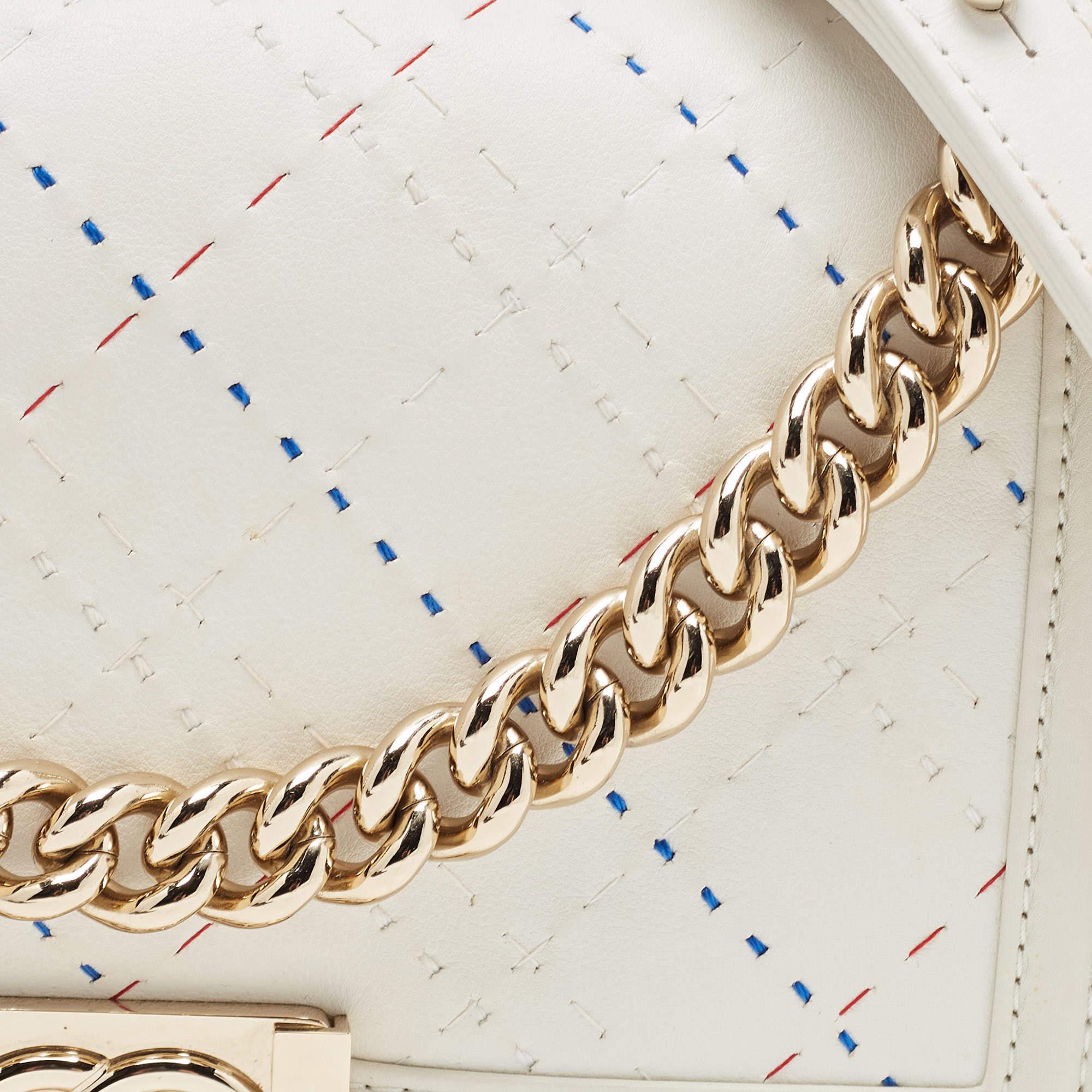 Chanel White Stitch Quilted Leather Medium Boy Flap Bag 15
